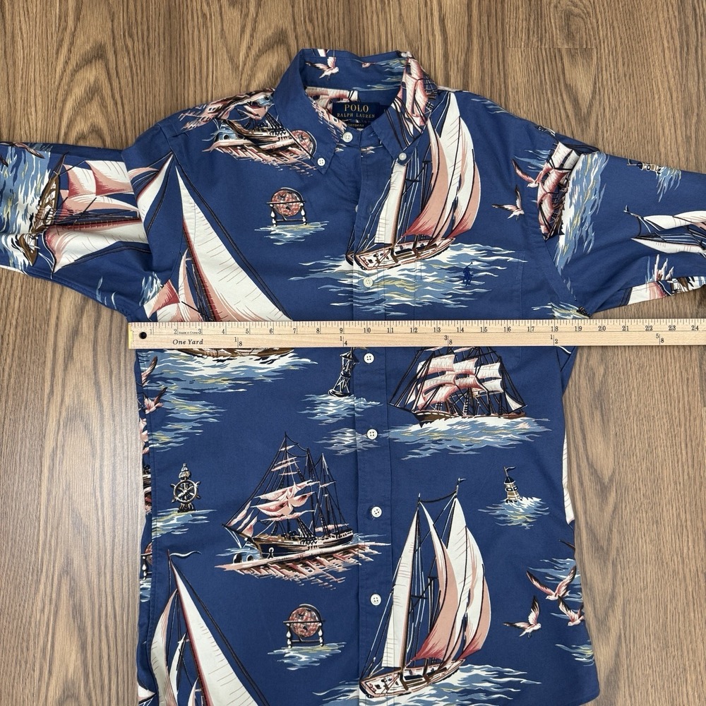 Polo Ralph Lauren Shirt Mens S Blue Sailing All Over Print‎ Button Down Oxford - Picture 15 of 16